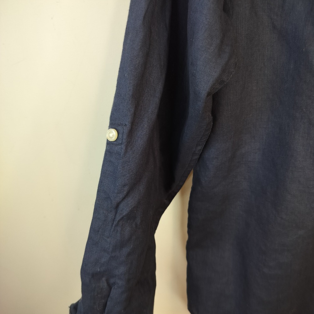 The Children's Place Linen Button Down Shirt Kids Boys XL 14 Tab Sleeve Navy - Picture 5 of 9